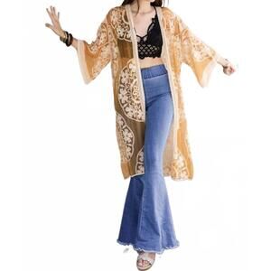 NEW LETO bohemian lace kimono beach cover-up in rust